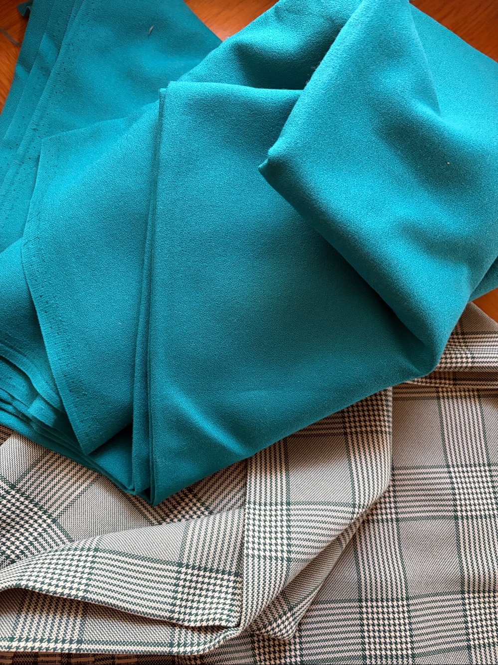 Fabric, 2-Piece Set, Green Polyester Blend Suiting, Solid & Plaid